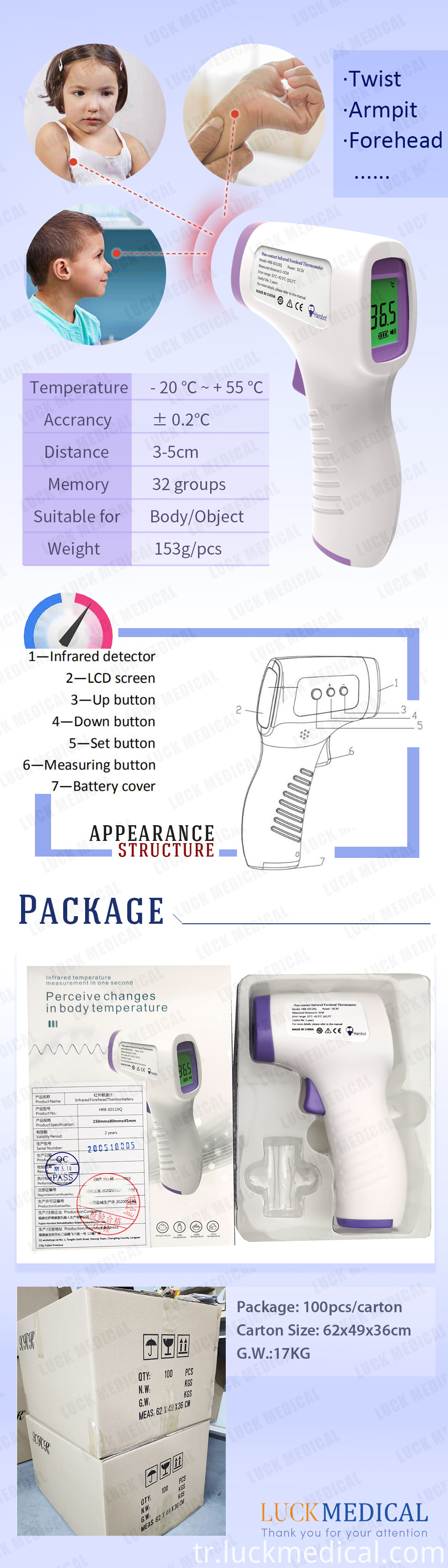 Paket Kızılötesi Alın Termometresi Package Infrared Forehead Thermometer